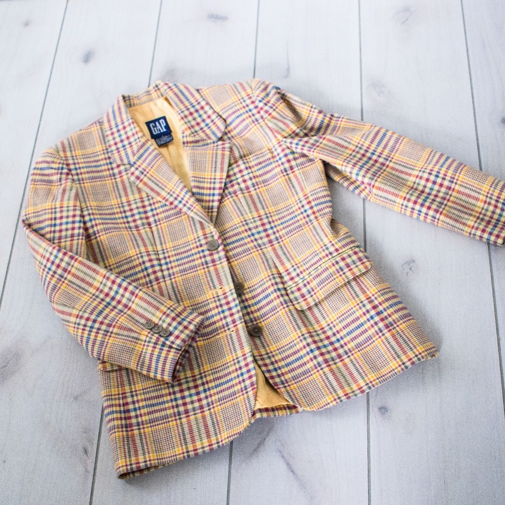 Gap Plaid Cotton Blazer Sz. S Faux Flap Pockets